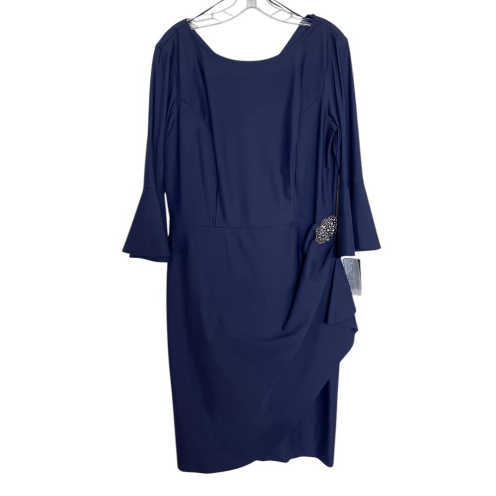 Alex Evenings Dress Womens Size 16 Blue‎ Beaded Rhinestone Ruffle